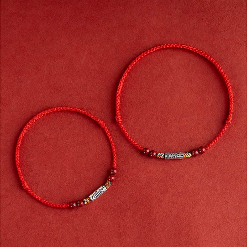 KarmaRipple's 925 Sterling Silver Koi Fish Cinnabar Bead Wealth Handcrafted Woven Bracelet Anklet p8