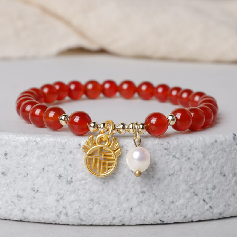 KarmaRipple's Year of the Dragon Red Agate Jade Peace Buckle Fu Character Success Bracelet p32