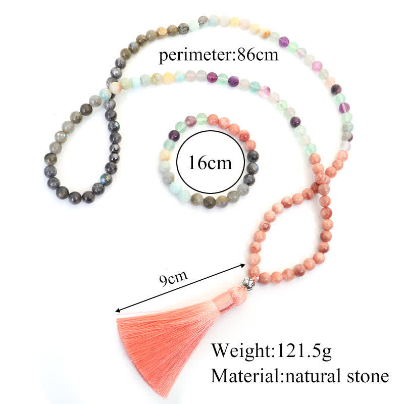 KarmaRipple's 108 Mala Beadwork Fluorite Black Glitter Stone Protection Tassel Bracelet ( p19