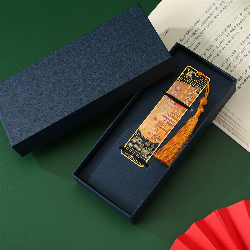 KarmaRipple's A Panorama of Rivers and Mountains Metal Hollow Bookmarks Tassel With Gift Box ( p11