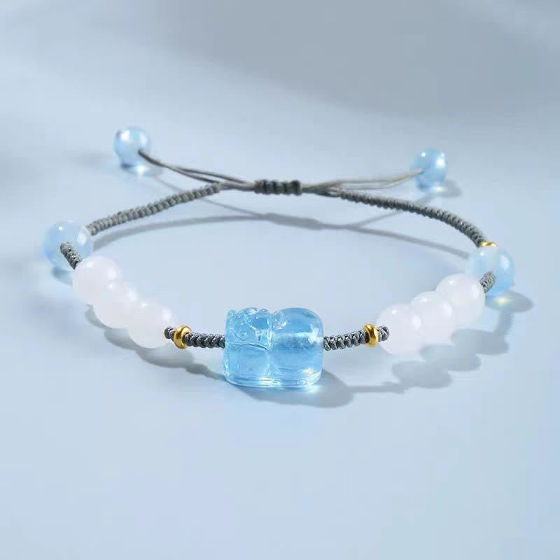 KarmaRipple's Authentic Aquamarine PiXiu Hetian Ivory Jade Balancing Bracelet p15