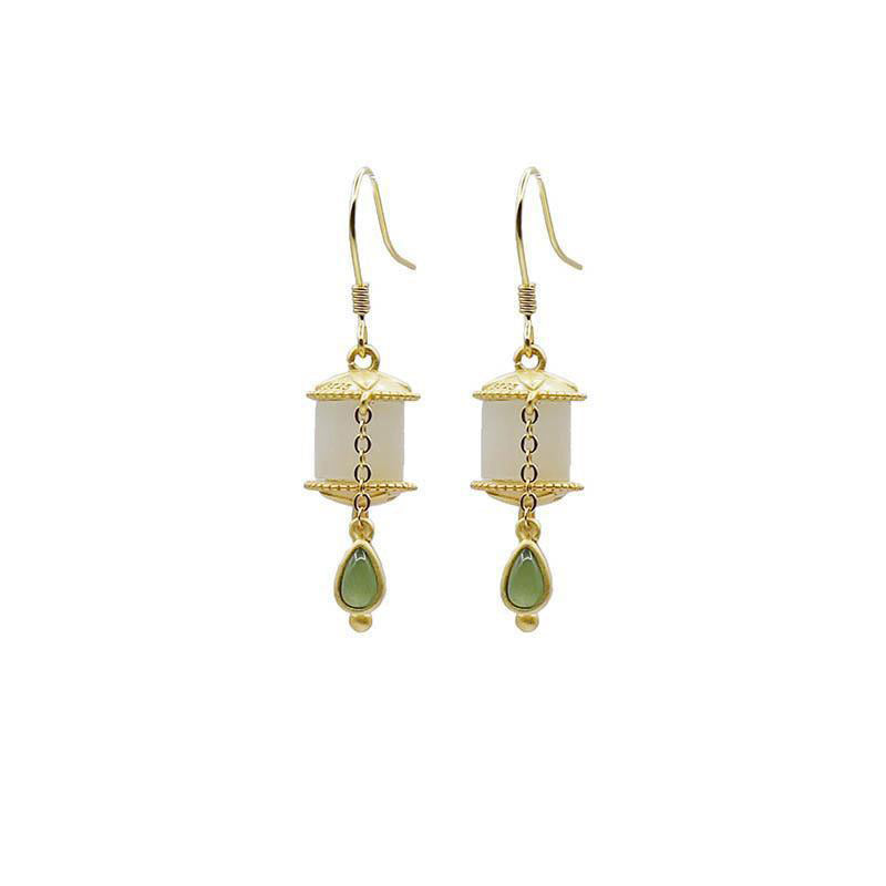KarmaRipple's 925 Sterling Silver Jade Prayer Wheel Fortune Drop Earrings p13