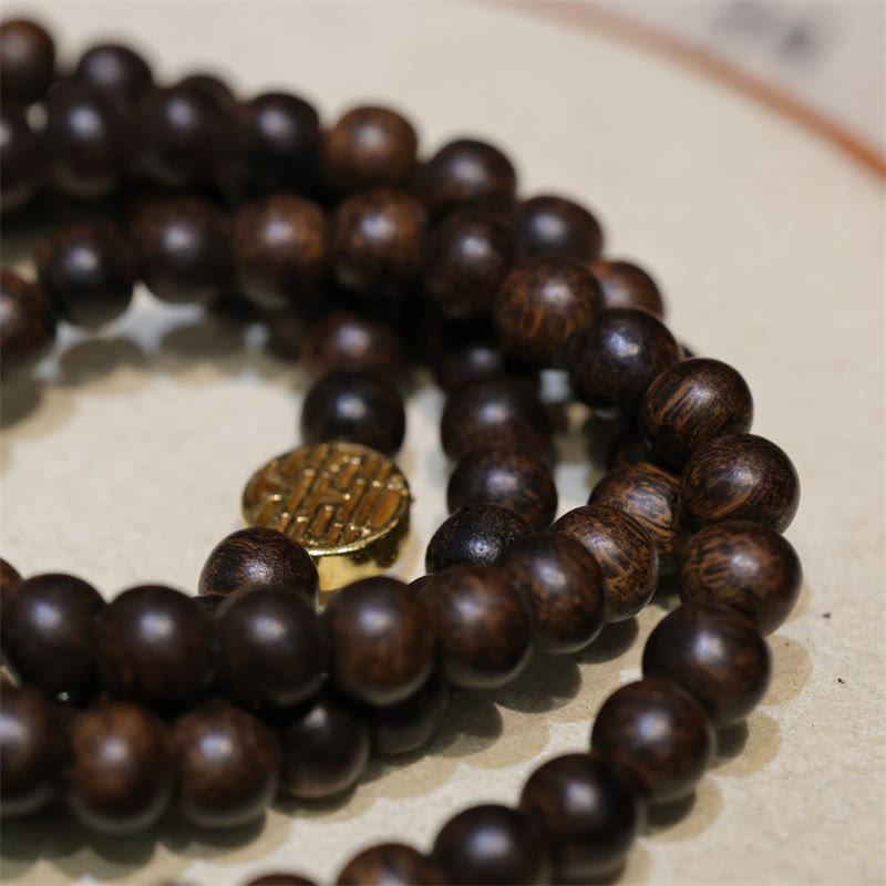 KarmaRipple's 108 Mala Beadwork Brunei Agarwood Amber Red Agate Peace Buckle Jade Peace Bracelet p5