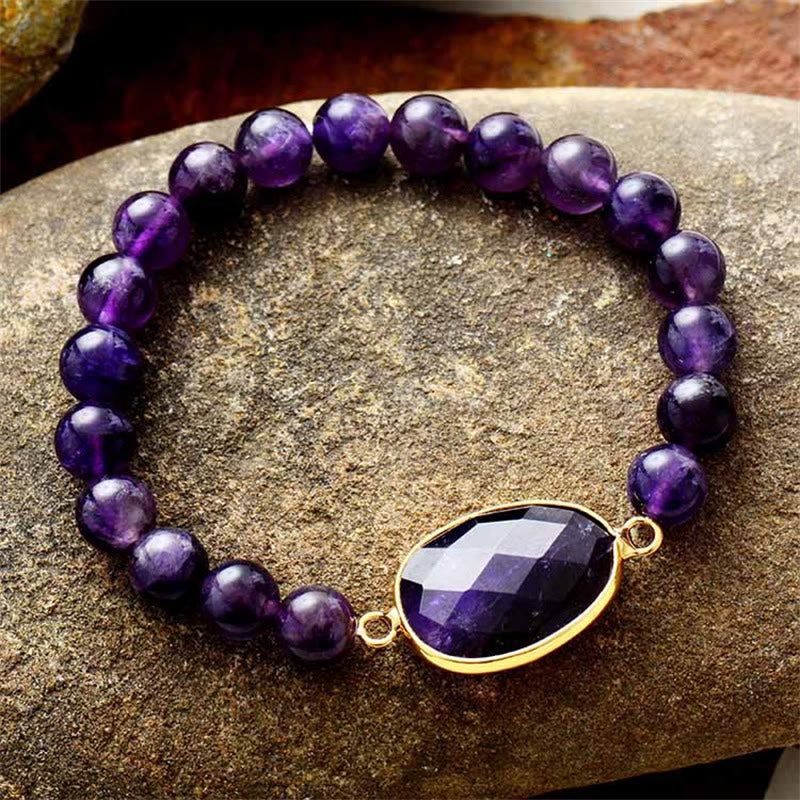 KarmaRipple's Authentic Amethyst Gemstone Balance Marquise Pattern Bracelet p1