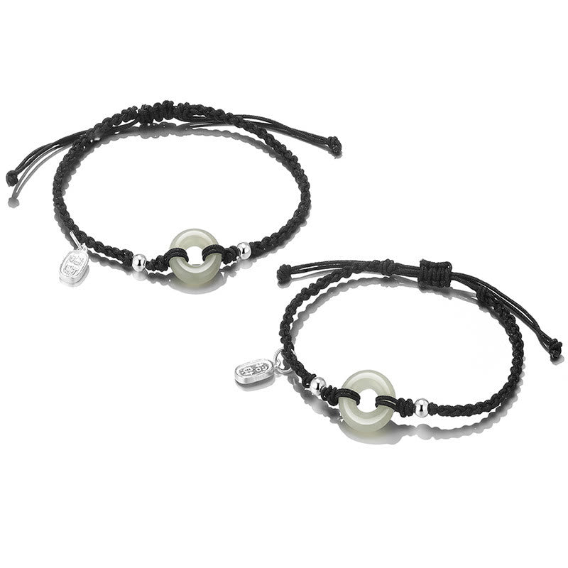 KarmaRipple's 2Pcs Green Aventurine Ivory Jade Peace Buckle Fortune Woven Pair Bracelet p4