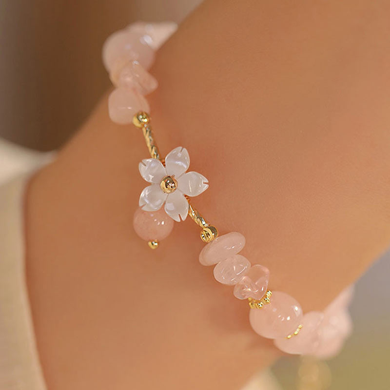 KarmaRipple's 14k Gold Plated Authentic Pink Gemstone Flower Love Bracelet p1