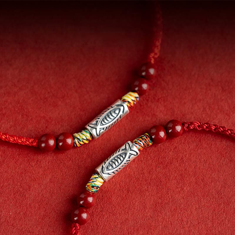 KarmaRipple's 925 Sterling Silver Koi Fish Cinnabar Bead Wealth Handcrafted Woven Bracelet Anklet p17