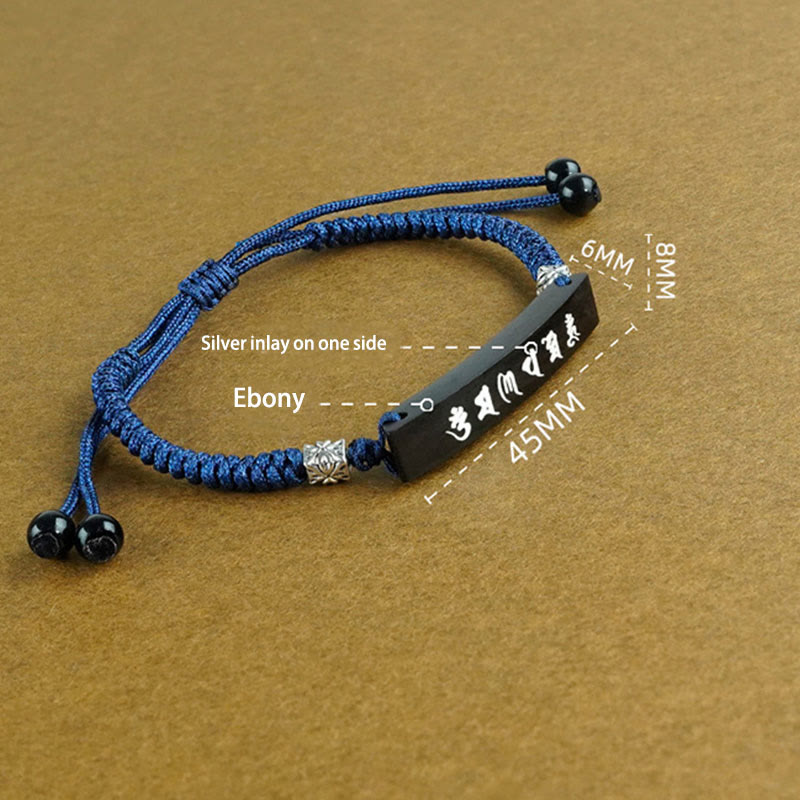 KarmaRipple's Buddhism Six True Words Wood Ebony Wood Silver Inlaid Protection Bracelet p10