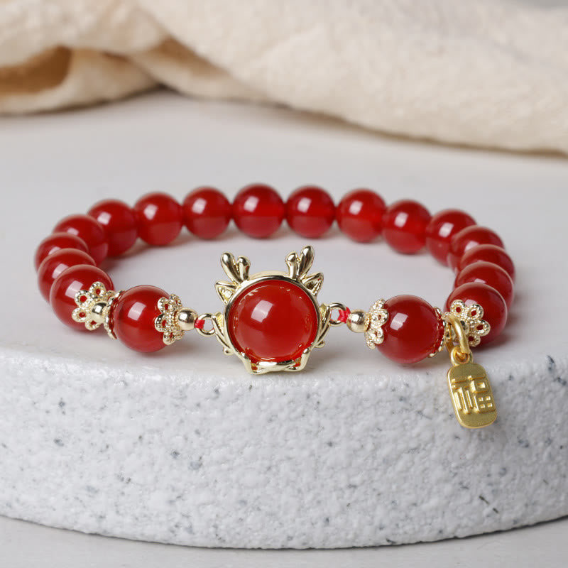 KarmaRipple's Year of the Dragon Red Agate Jade Peace Buckle Fu Character Success Bracelet p2