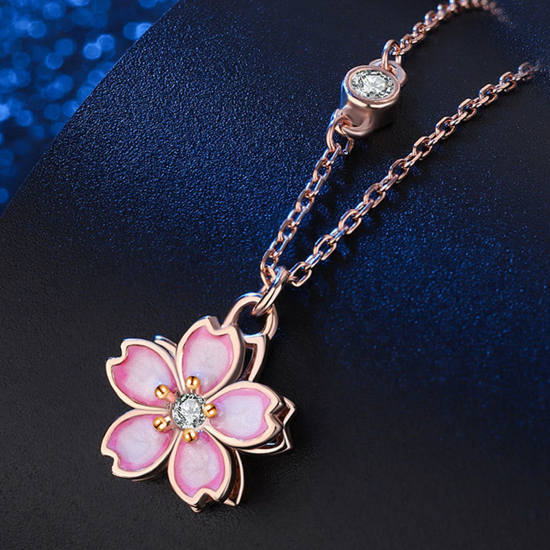 KarmaRipple's 925 Sterling Silver Cherry Blossom Flower Rotatable Protection Pendant Necklace p3