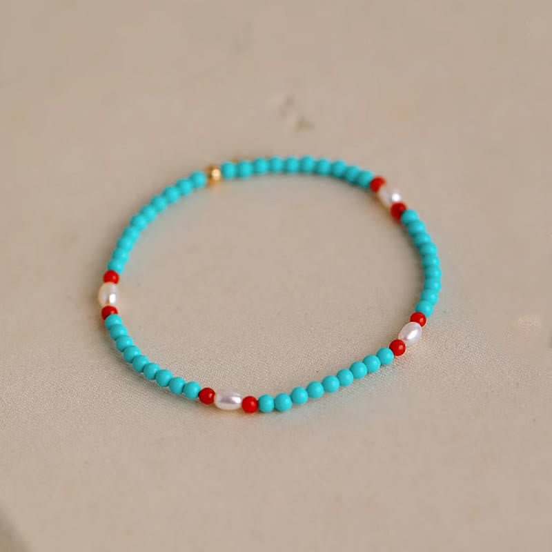 KarmaRipple's Turquoise Red Agate Pearl Small Beaded Protection Bracelet p5