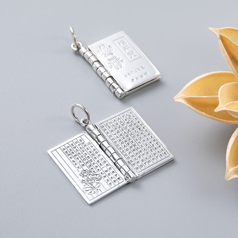 KarmaRipple's 990 Sterling Silver Heart Sutra Great Compassion Shurangama Mantra Lotus Vajra Peace Pendant Necklace p5