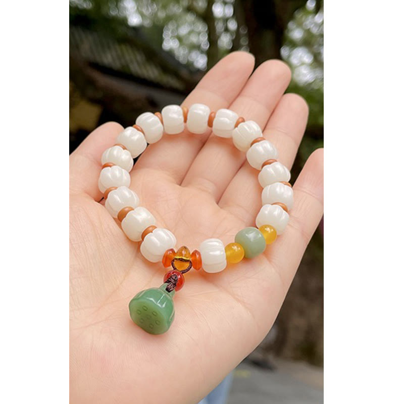 KarmaRipple's Authentic Bodhi Seed Red Agate Bodhi Calm Balance Engraved Pumpkin Bead Lotus Bracelet p12
