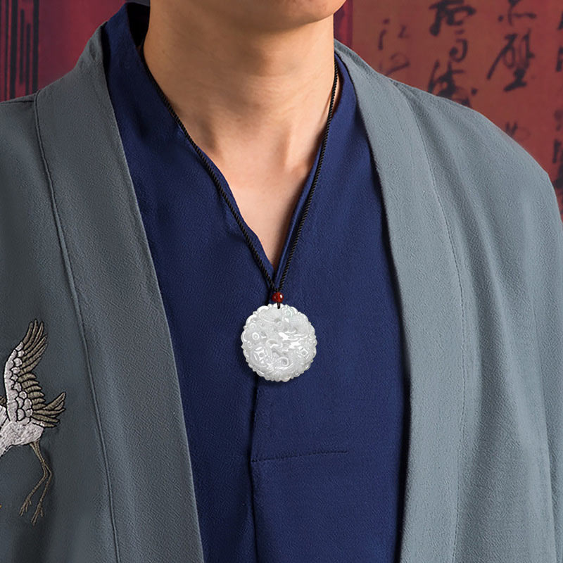 KarmaRipple's Ivory Jade Dragon Protection Pendant String Necklace p3