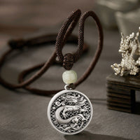 KarmaRipple's 999 Sterling Silver Year of the Dragon Fu Character Hetian Jade Success Pendant Necklace