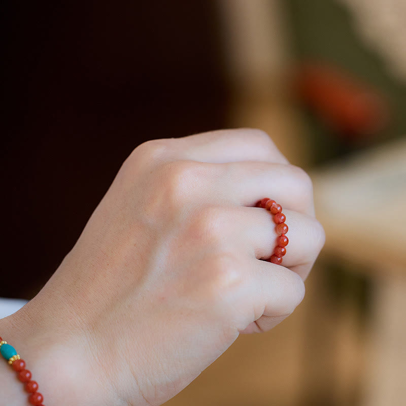 KarmaRipple's 925 Sterling Silver Plated Gold Authentic Red Agate Turquoise Confidence Bracelet Pendant Necklace Ring Set p10