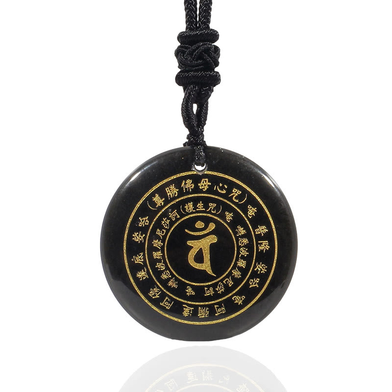 KarmaRipple's Vairocana Tathagata Sanskrit Mantra Various Gemstone Black Obsidian Green Aventurine Strength Pendant Necklace p9