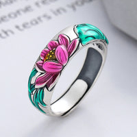KarmaRipple's 925 Sterling Silver Lotus Flower Heart Sutra Enlightenment Ring