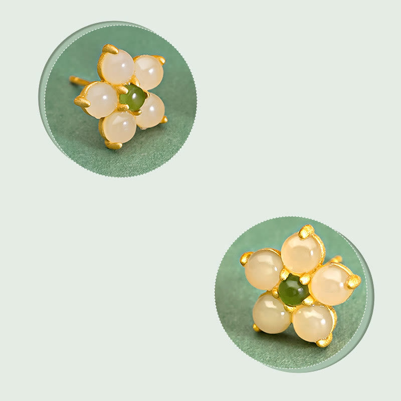 KarmaRipple's 925 Sterling Silver Hetian Jade Fortune Flower Stud Earrings p10