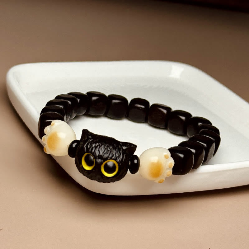 KarmaRipple's Ebony Wood Cute Cat Bodhi Seed Paw Claw Peace Bracelet p1