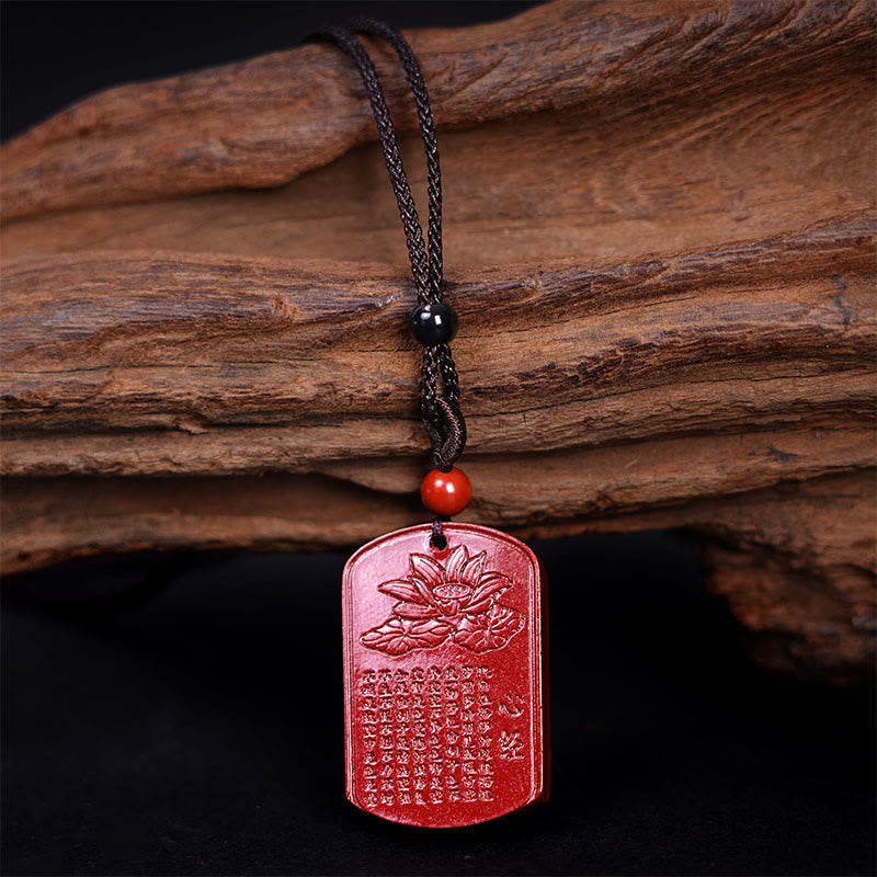 KarmaRipple's Cinnabar Lotus Heart Sutra Engraved Blessing Rope Pendant Necklace p4