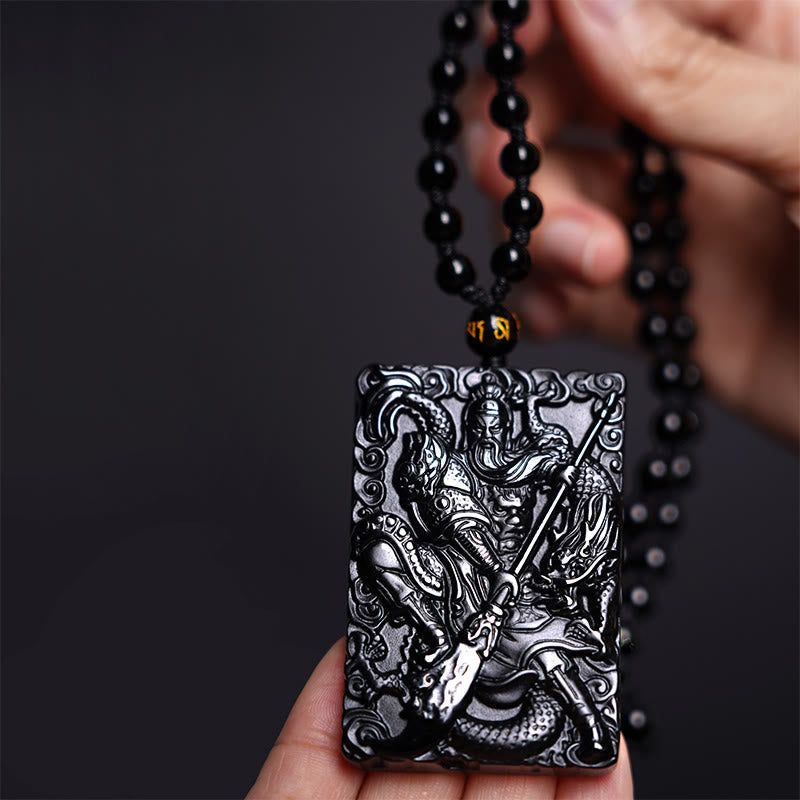 KarmaRipple's Black Obsidian Guan Gong Amulet Engraved Strength Pendant Necklace p2
