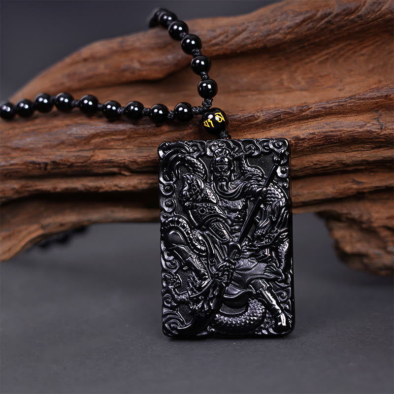 KarmaRipple's Black Obsidian Guan Gong Amulet Engraved Strength Pendant Necklace p1
