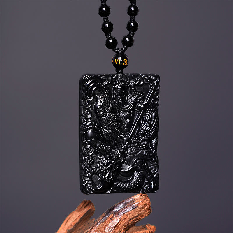 KarmaRipple's Black Obsidian Guan Gong Amulet Engraved Strength Pendant Necklace p3