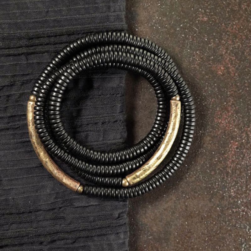 KarmaRipple's Tibetan Ebony Wood Beadwork Bronze Peace Multilayered Bracelet p10