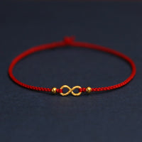 KarmaRipple's 999 Gold Mobius Infinite Love Fu Character Bronze Coin Protection Handmade Ultra-Thin Rope Bracelet