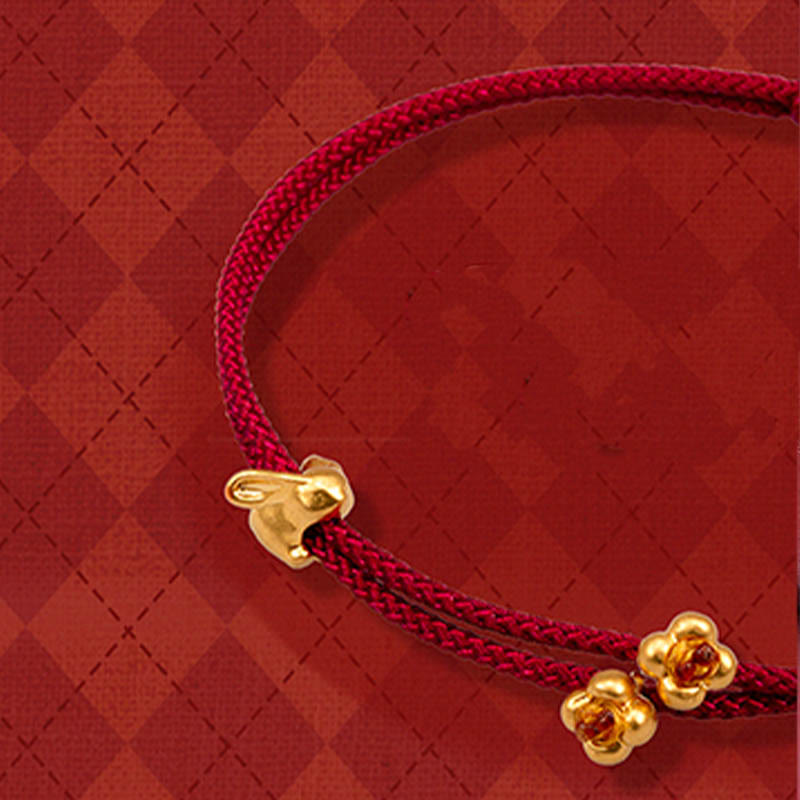 KarmaRipple's 999 Gold Small Fortunate Rabbit Osmanthus Design Handmade Luck?Braided Rope Bracelet p33