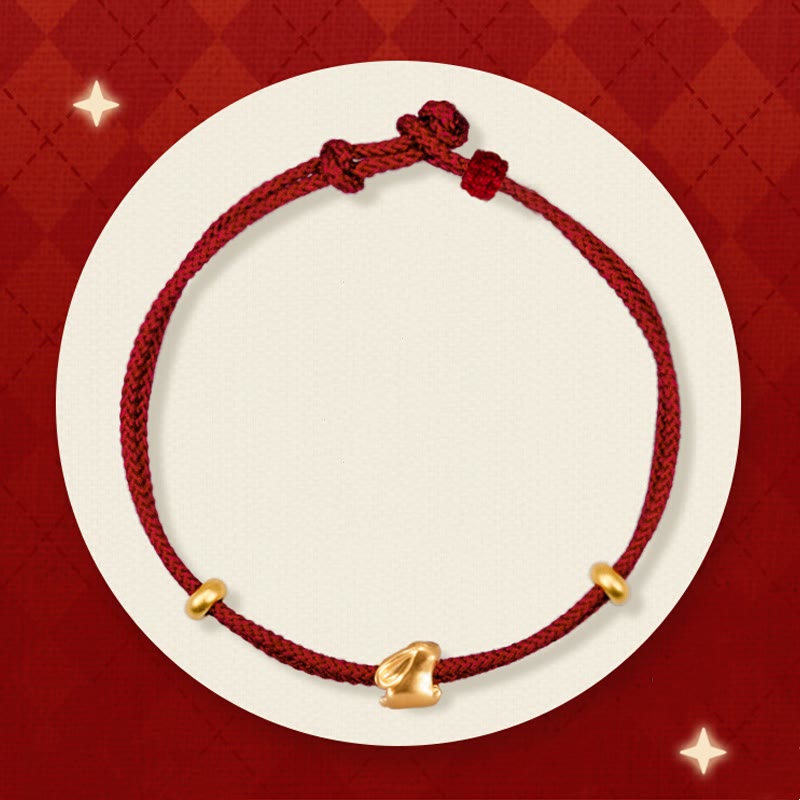 KarmaRipple's 999 Gold Small Fortunate Rabbit Osmanthus Design Handmade Luck?Braided Rope Bracelet p1