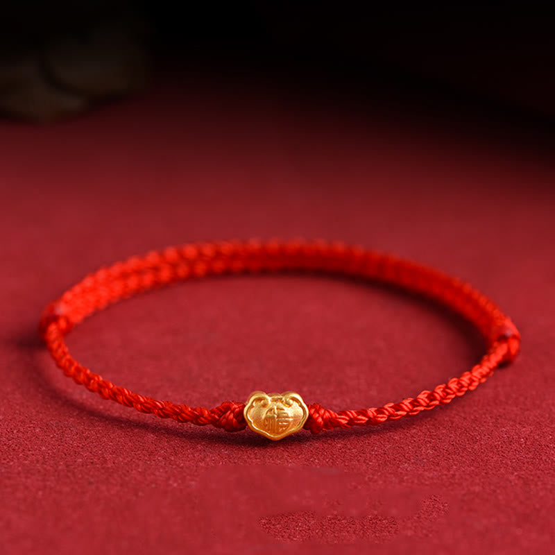 KarmaRipple's 999 Gold Chinese Lock Talisman Fu Character Protection Handmade Rope Bracelet p22