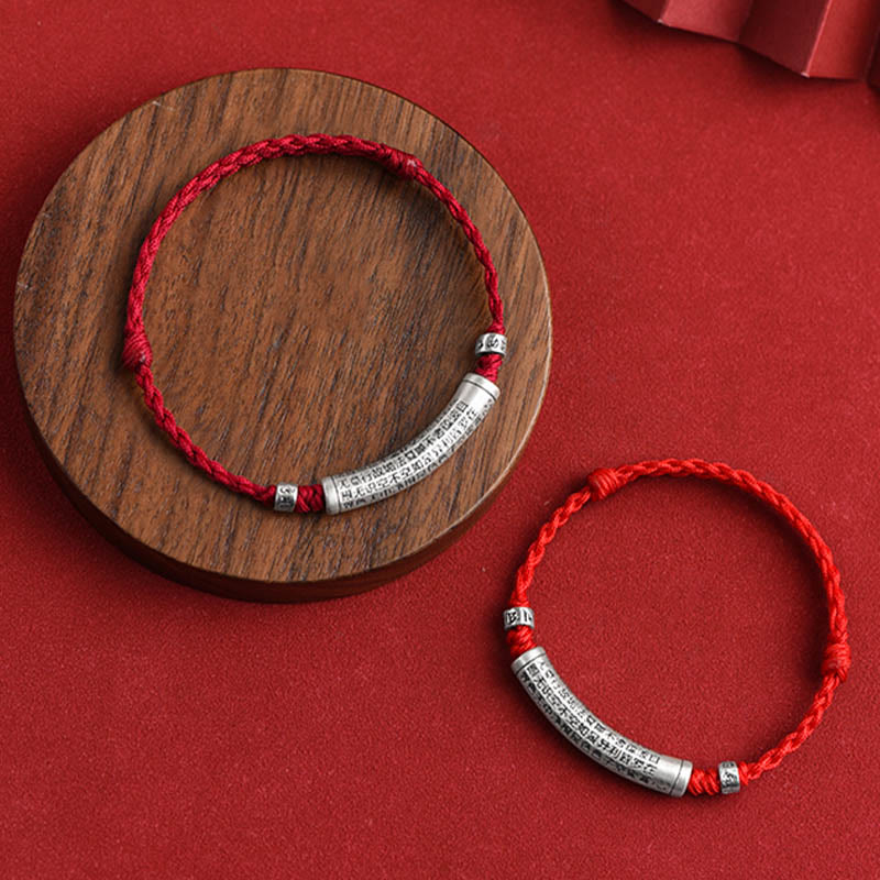 KarmaRipple's Handmade 999 Sterling Silver Om Mani Padme Hum Heart Sutra Carved Fortune Rope Bracelet Anklet p21