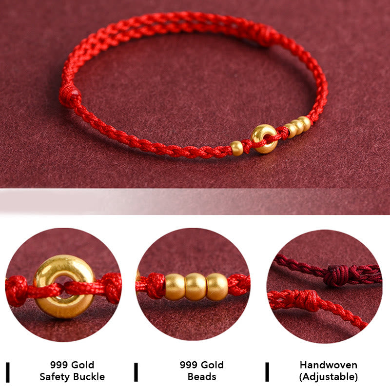 KarmaRipple's 999 Gold Small Peace Buckle Design Handmade Luck?Braided Rope Bracelet Anklet p6