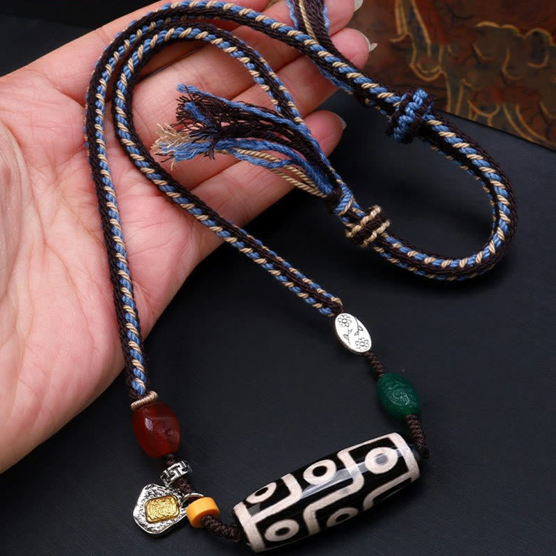 KarmaRipple's Tibetan Nine-eye Dzi Bead Protection Woven Rope Pendant Necklace p1