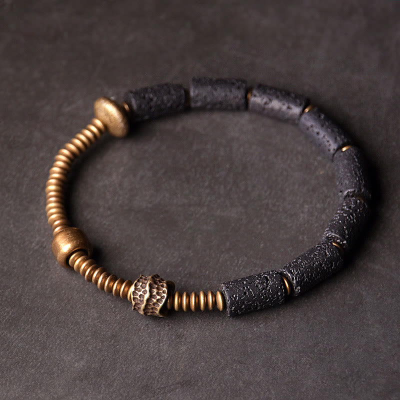 KarmaRipple's Fortune Wealth Black Lava Rock Beadwork Bronze Bracelet p12