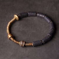 KarmaRipple's Fortune Wealth Black Lava Rock Beadwork Bronze Bracelet