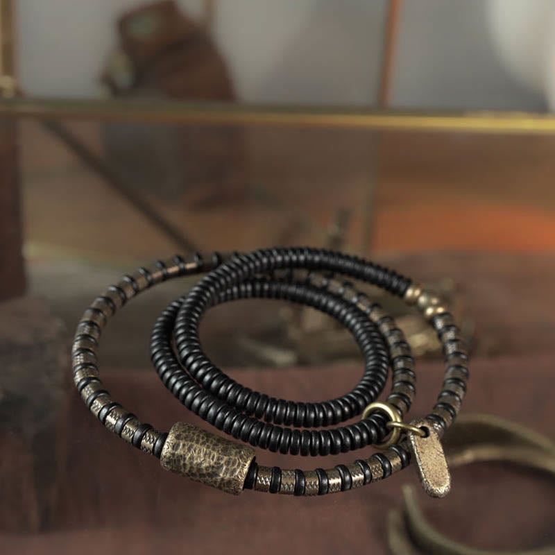 KarmaRipple's Balancing Tibetan Ebony Wood Beadwork Bronze Multilayered Bracelet p2