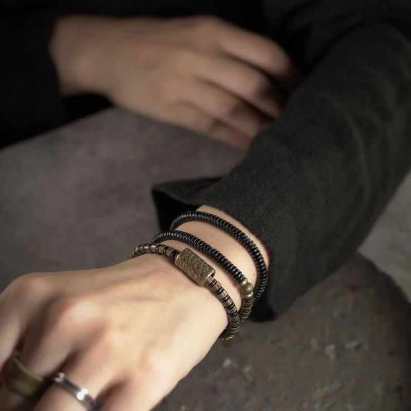 KarmaRipple's Balancing Tibetan Ebony Wood Beadwork Bronze Multilayered Bracelet p12