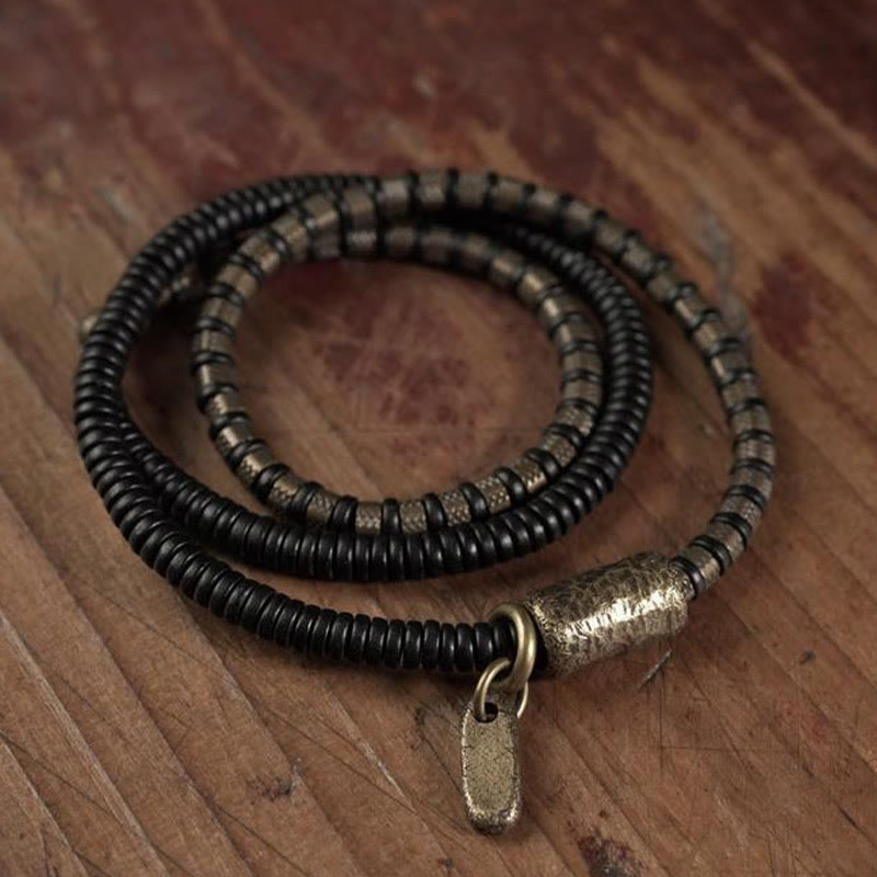 KarmaRipple's Balancing Tibetan Ebony Wood Beadwork Bronze Multilayered Bracelet p1