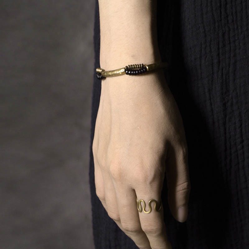 KarmaRipple's Vintage Ebony Wood Bronze Fortune Wealth Handmade Bracelet p11