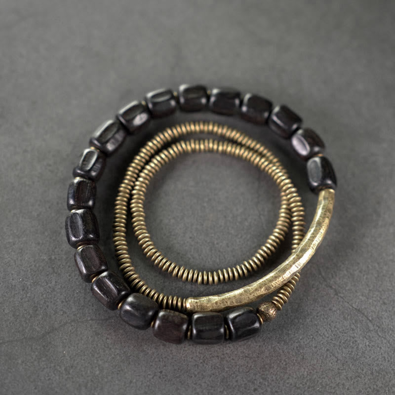 KarmaRipple's Vintage Peace Tibetan Ebony Wood Beadwork Bronze Multilayered Balancing Bracelet p17