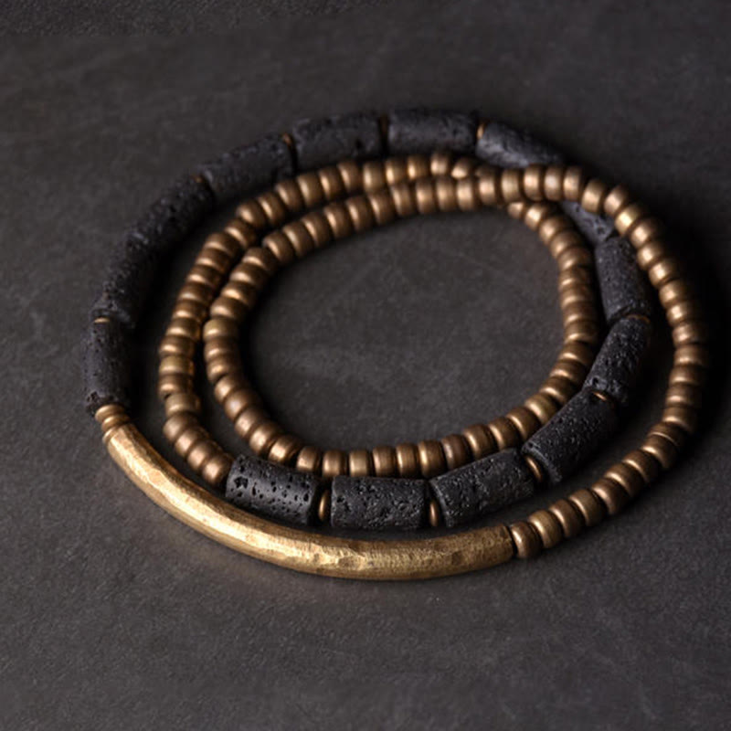 KarmaRipple's Vintage Lava Rock Bronze Beadwork Multi-layered Wrap Bracelet p21