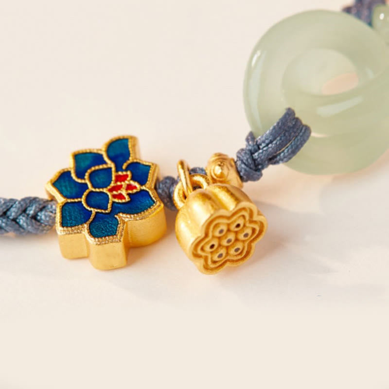KarmaRipple's Hetian Jade Lotus Peace Buckle Woven Rope Fortune Bracelet p15