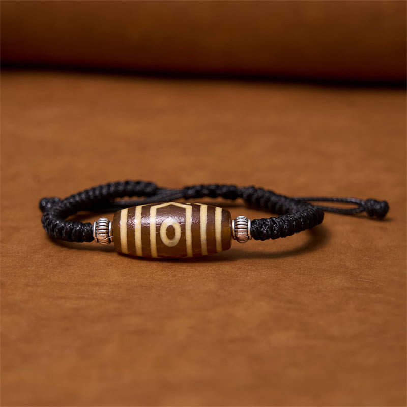 KarmaRipple's Tibetan Nine-Eye Dzi Bead Three-eyed Dzi Bead Wealth Protection Rope Bracelet p37