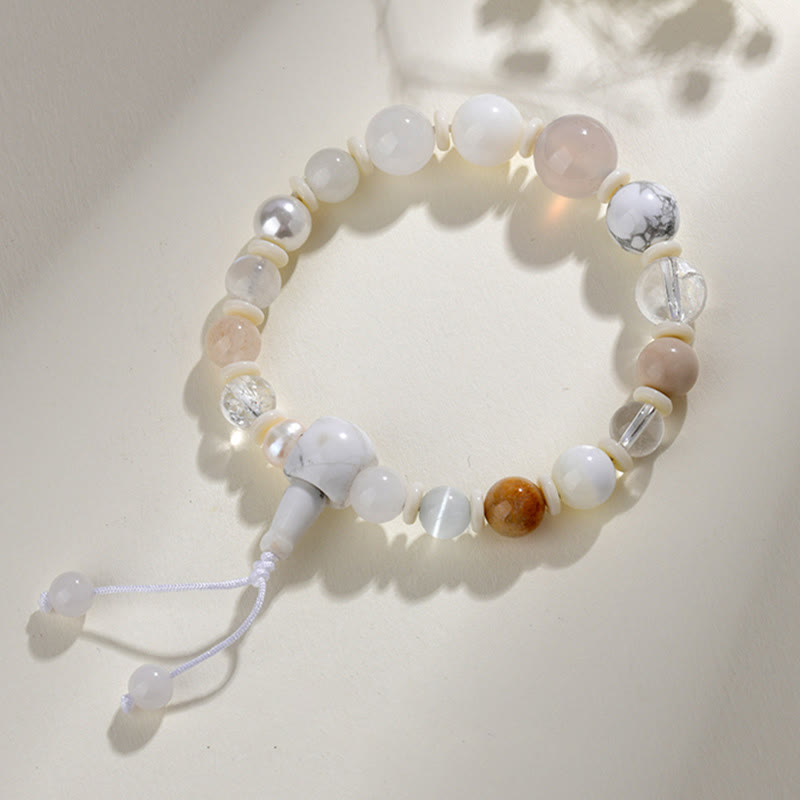 KarmaRipple's Ivory Agate Pearl 18 Beadwork Balance Fortune Bracelet p13