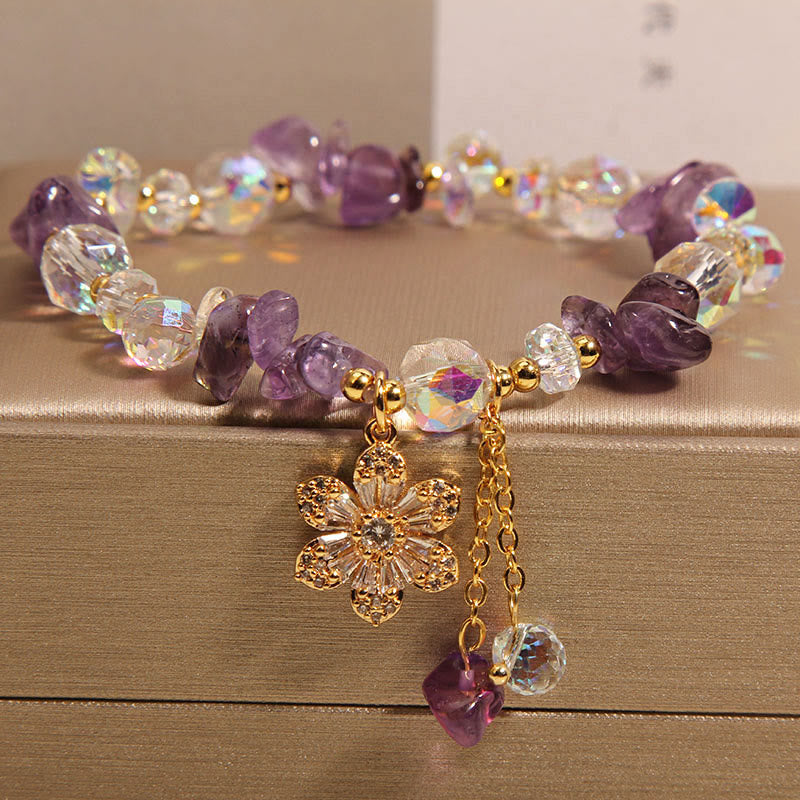 KarmaRipple's Amethyst Citrine Ivory Gemstone Zircon Flower Spiritual Balancing Bracelet p11