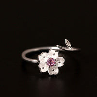 KarmaRipple's 925 Sterling Silver Cherry Blossom Sakura Flower Blessing Adjustable Ring