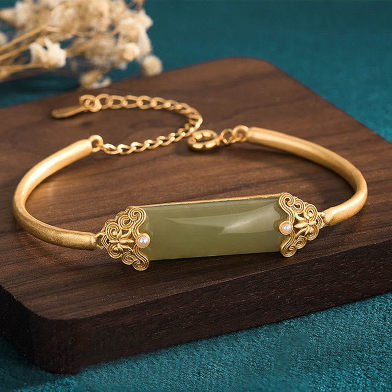 KarmaRipple's Hetian Jade 24K Gold Plated Fortune Bracelet Bangle p7